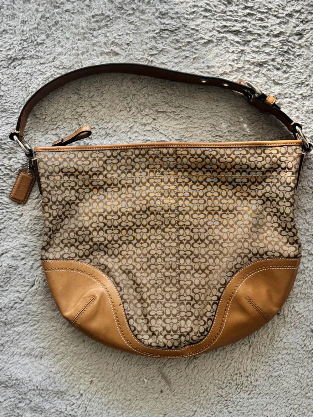 Coach Brown Signature Canvas Hobo with Tan Leather Trim